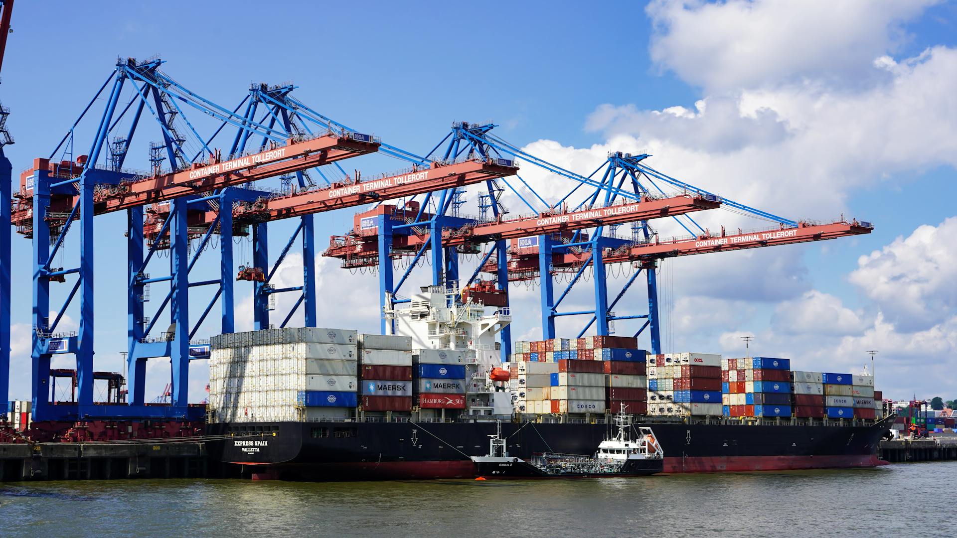 Cargo ship at sunset